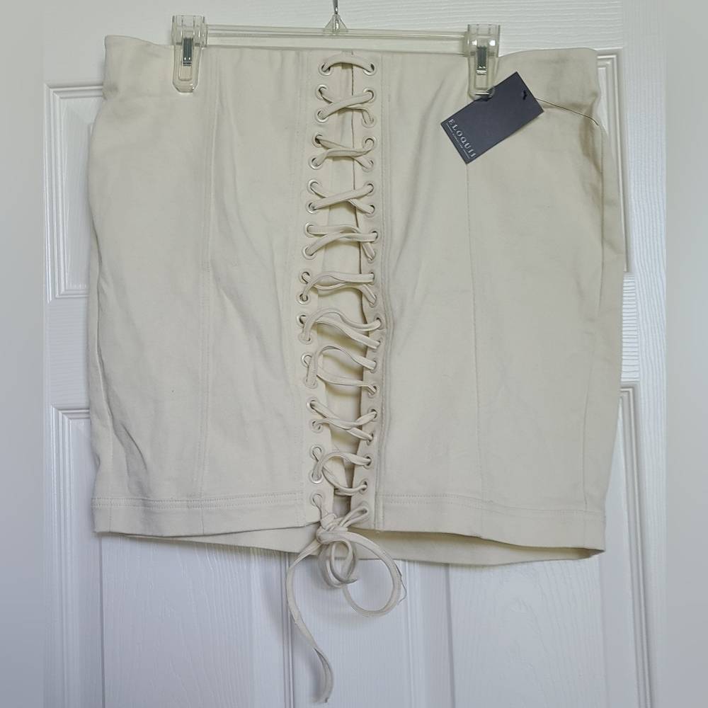 Lace-Up Cream Skirt